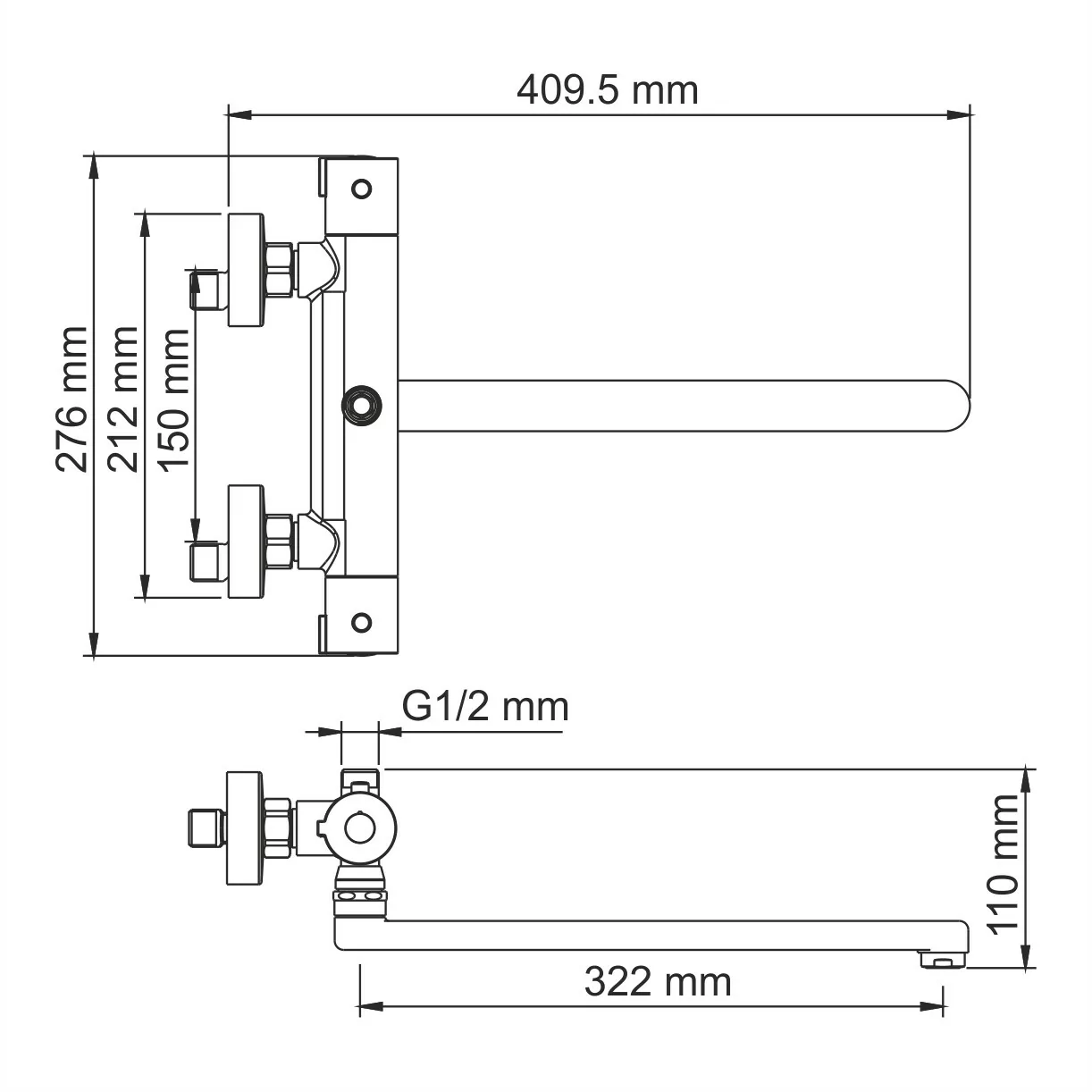 Wasserkraft Berkel 4822L Thermo Термостатический смеситель для ванны с длинным изливом, цвет хром — фото №2