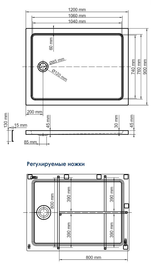 Wasserkraft Amper 29T07 Душевой поддон из акрила, прямоугольный 120Х90 см — фото №2