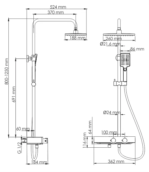 Wasserkraft A11401 Thermo Душевая система с термостатическим смесителем цвет  черный — фото №2