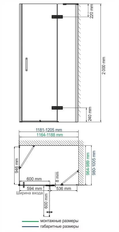 Wasserkraft  Aller 10H10RBLACK Душевой уголок 120×100 профиль черный/хром — фото №2