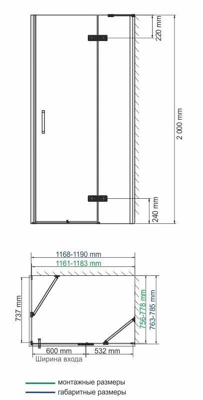 Wasserkraft  Aller 10H06RBLACK MATT Душевой уголок 120×80 профиль черный /хром — фото №2