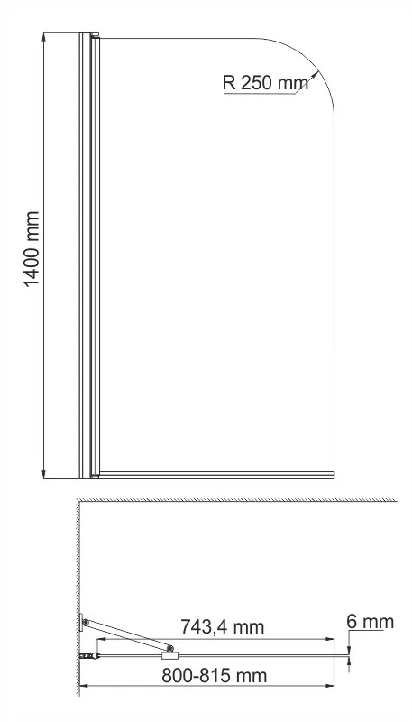 Wasserkraft Leine 35P01-80 Fixed Стеклянная шторка 80 см на ванну — фото №1