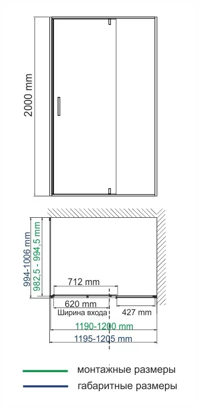 Wasserkraft Elbe 74P10 Душевой уголок 120×100 профиль черный — фото №2