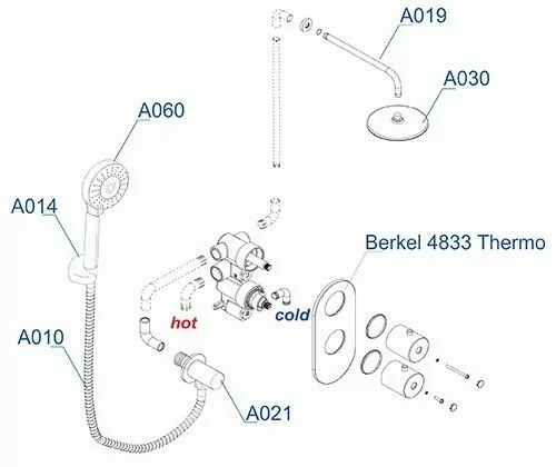 Wasserkraft A16030 Thermo Встраиваемая душевая система с верхней душевой насадкой и лейкой цвет хром — фото №3