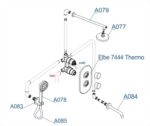 Wasserkraft  A177477 Thermo Встраиваемая душевая система для ванны с верхней душевой насадкой, лейкой и изливом цвет черный — фото №2