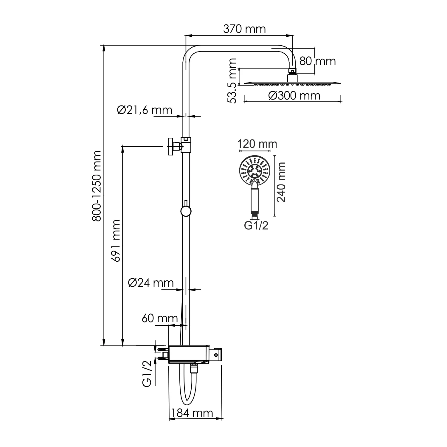 Wasserkraft A113.116.058.CH Thermo Душевая система с термостатическим смесителем — фото №1