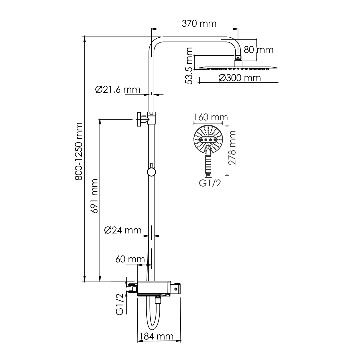 Wasserkraft A113.116.059.CH Thermo Душевая система с термостатическим смесителем — фото №1