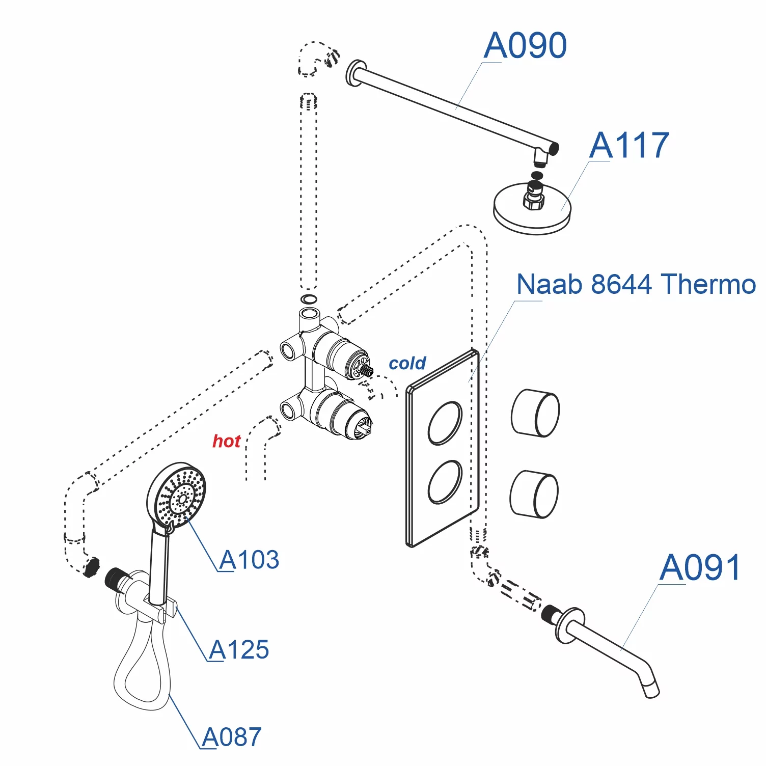 A178644 Thermo Встраиваемый комплект для ванны с верхней насадкой, лейкой и изливом — фото №3